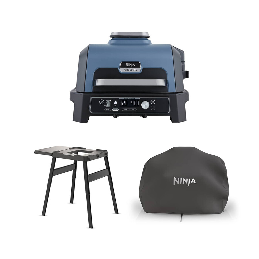 ninja woodfire pro connect xl elektrogrill smoker mit ständer abdeckung