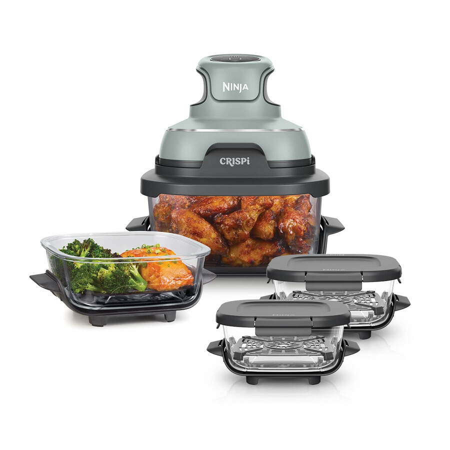 ninja crispi 4-in-1 tragbarer glas-heißluftfritteusen-set zur essenszubereitung – salbei