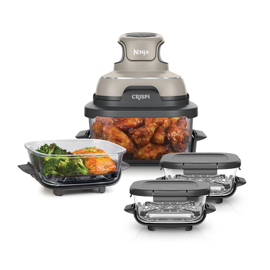 ninja crispi 4-in-1 tragbarer glas-heißluftfritteusen-set zur essenszubereitung – stein