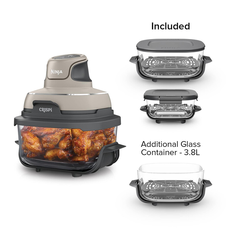 ninja crispi 4-in-1 tragbare glas-heißluftfritteuse – stein – familienset