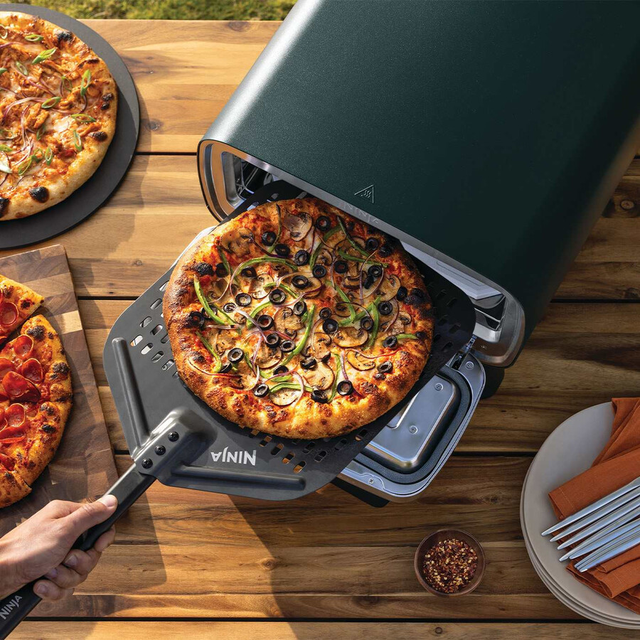 elektrischer outdoor-pizzaofen heißluftfritteuse – british racing green mit ständer