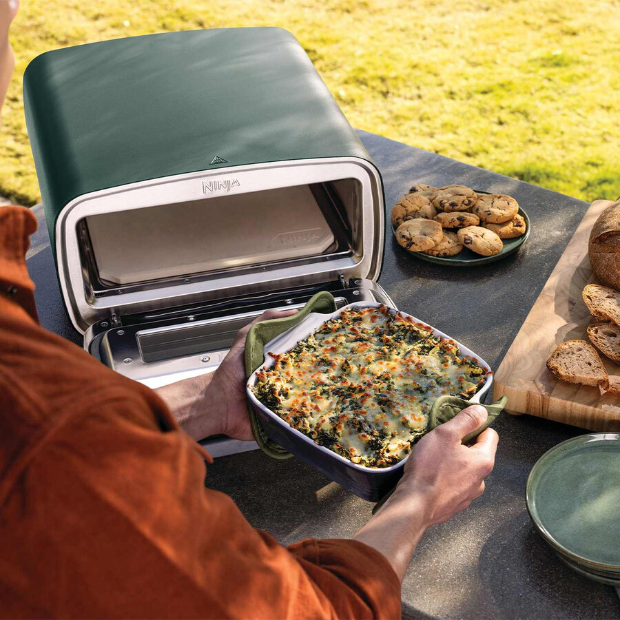 elektrischer outdoor-pizzaofen heißluftfritteuse – british racing green mit ständer